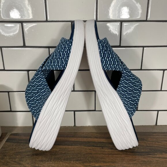 Ryka Nadine Womens Size 8 Shoes Navy Blue Stretch Cross Strap Wedge Slide Sandal - Picture 7 of 14